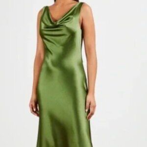 TED BAKER KINSEYY COWL NECK MIDI SLIP DRESS - Green